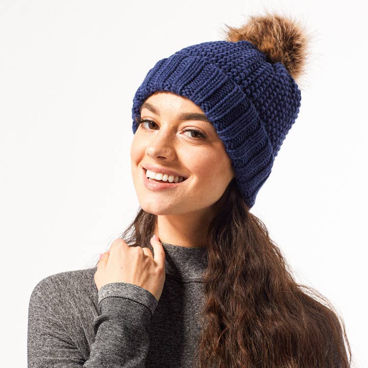 Hadley Wren - Wholesale Beanie - Women's - Snap On Pom Pom Beanie - Navy