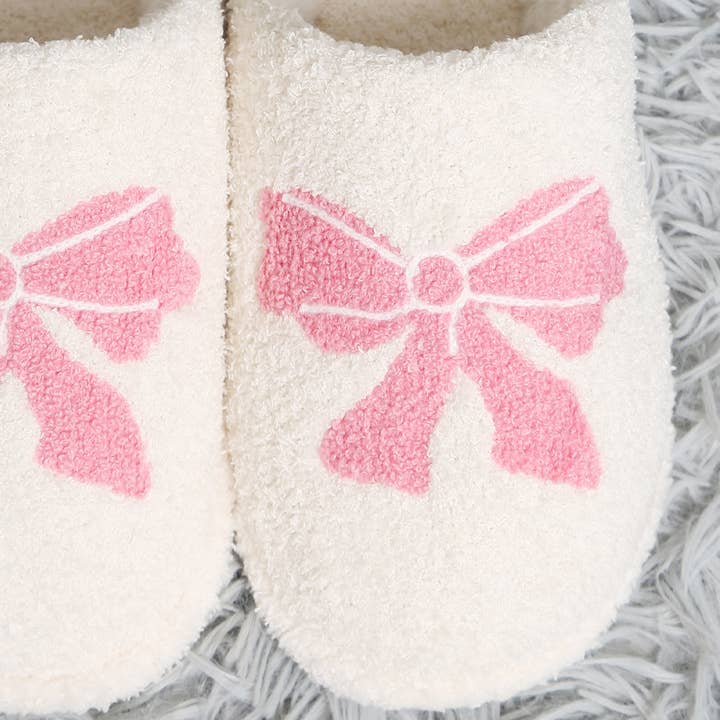 Pink Ribbon Bow Print Luxury Soft Home Slippers for wholesale on Faire