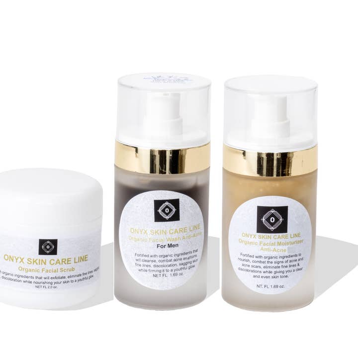 Système anti-acné en trois étapes pour hommes avec acné sévère pour la vente par Onyx Skin Care Line