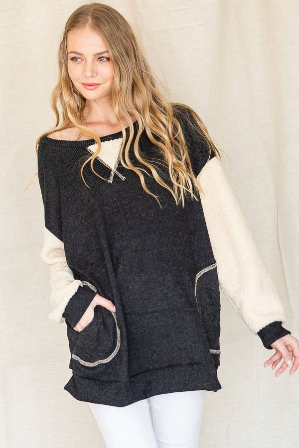 JADE BY JANE - Wholesale Tunic Sweater - Women's - Teddy Sleeve Sweater Top - KRT11706