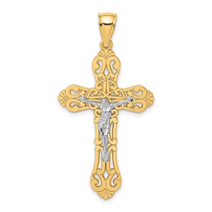 10K m/Rhodium Crucifix m/Rolled Tips Charm for engroshandel hos Sophia Jewelers