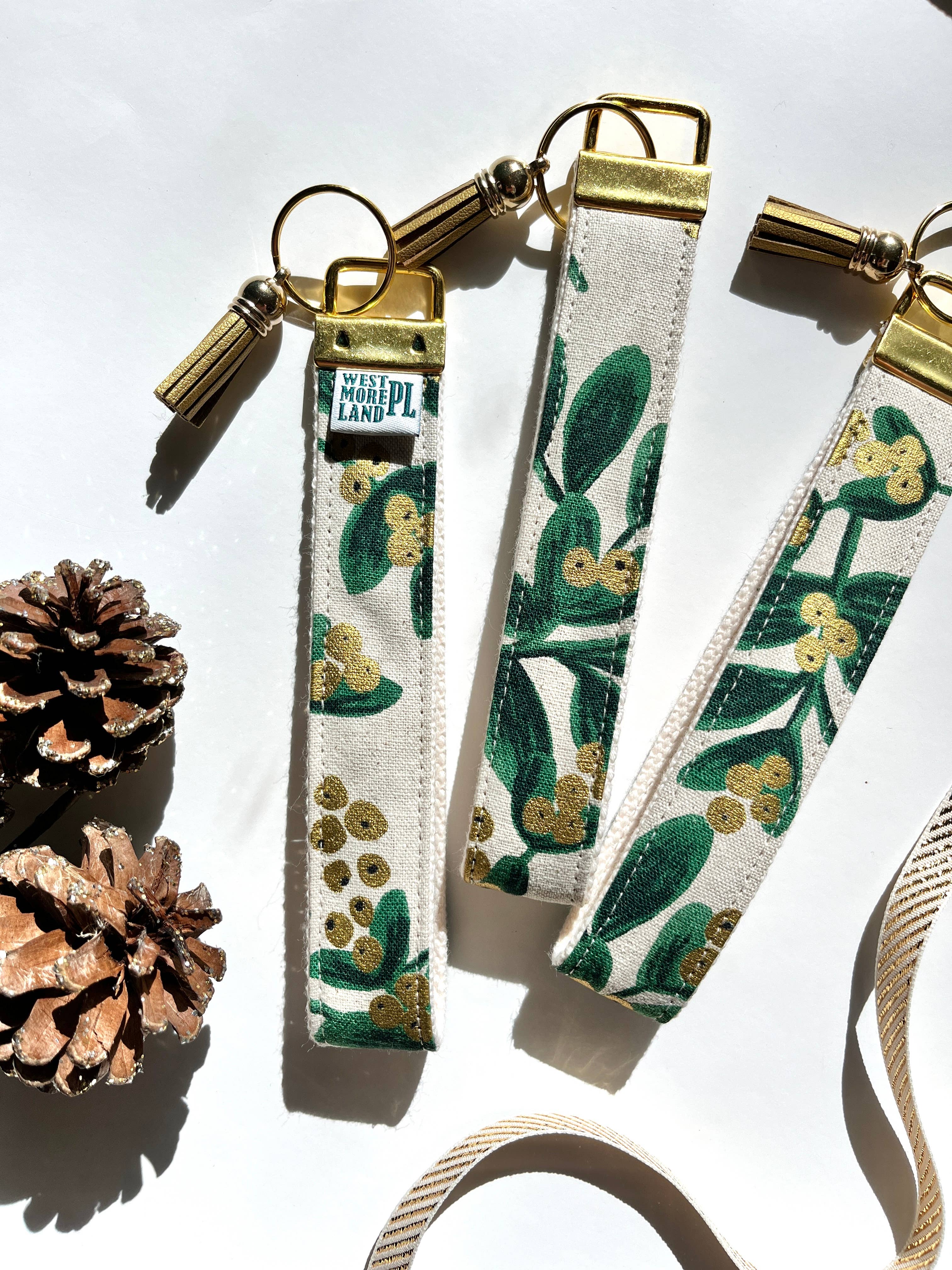 Westmoreland Place - Wholesale Keychain - Women's - Limited Winter Edition - Greenery & Gold Key Fob Wristlet4