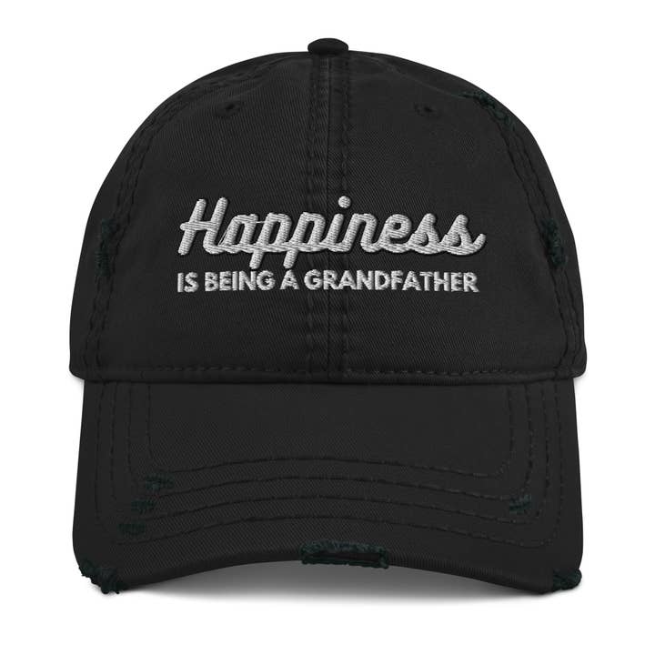 Happiness Is Being a Grandfather Distressed Dad Hat - Best Grandparent Cap for wholesale by The Beanie Shop