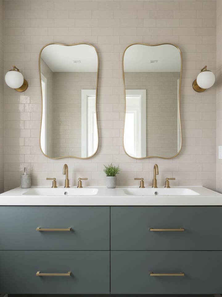 Miroir Rectangle Courbe – Miroir Mural Élégant en Laiton Fait Main pour la vente par Palmeraies