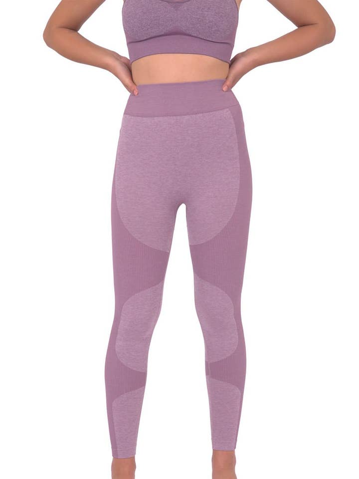 Legging sans couture avec empiècements rayés Megara - Violet pour la vente par Lenawee Moda