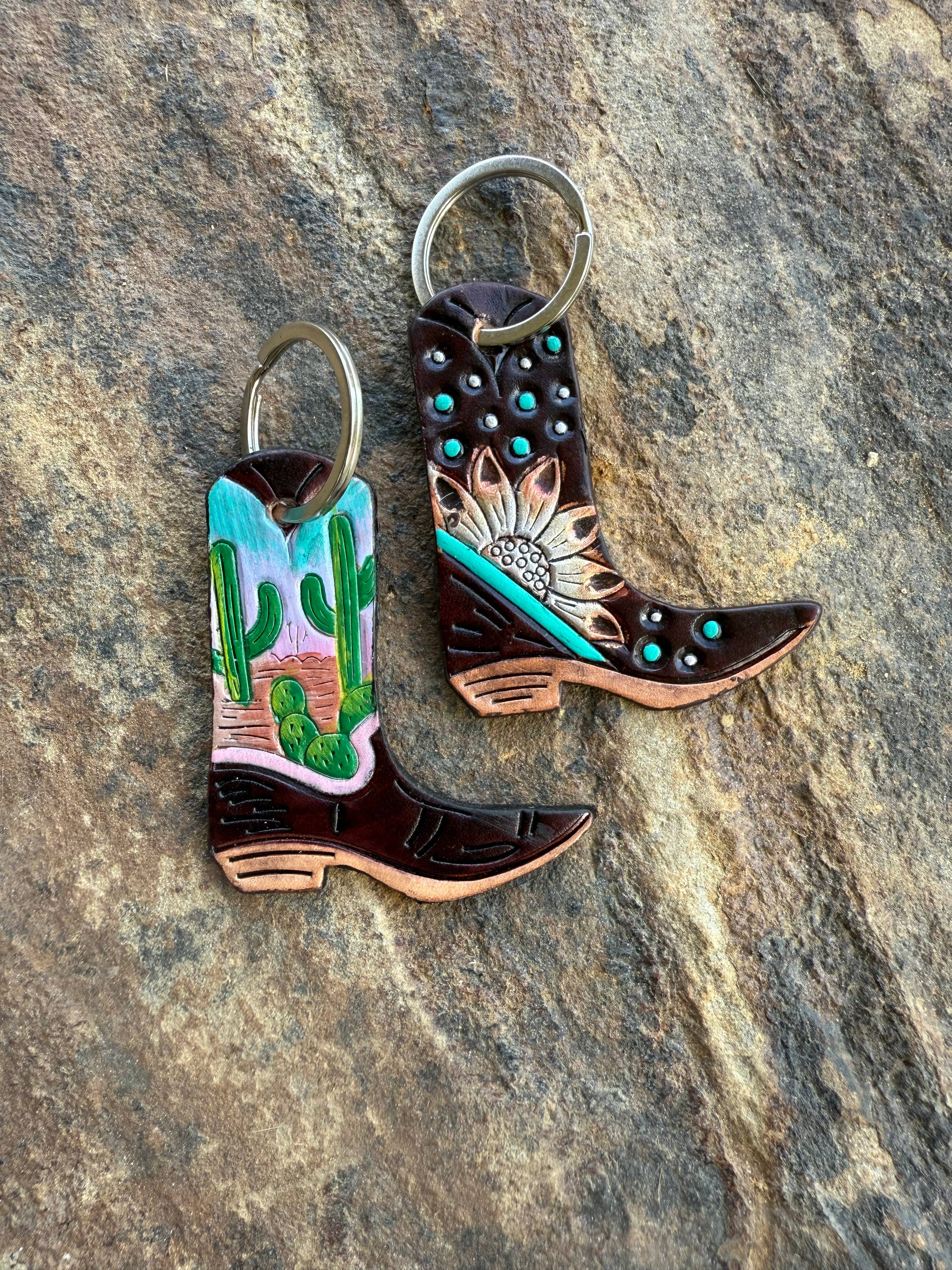 Texas Western Cowhide Bags and More - Wholesale Keychain - Women's - Leather Boot Hand Painted Keychain, Charm7