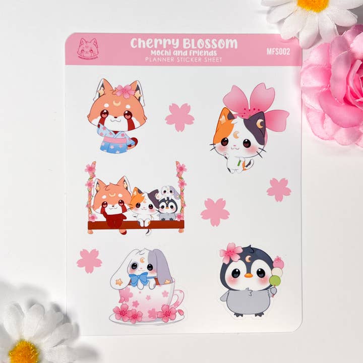 Cherry Blossom Sticker Sheet for wholesale by MaeMunchiesCo