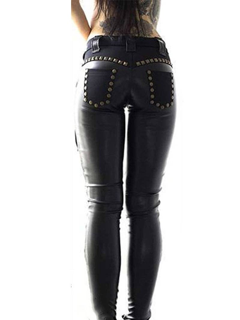 Black Punk Rock Imitation Leather Strappy Pencil Pants for wholesale on Faire3