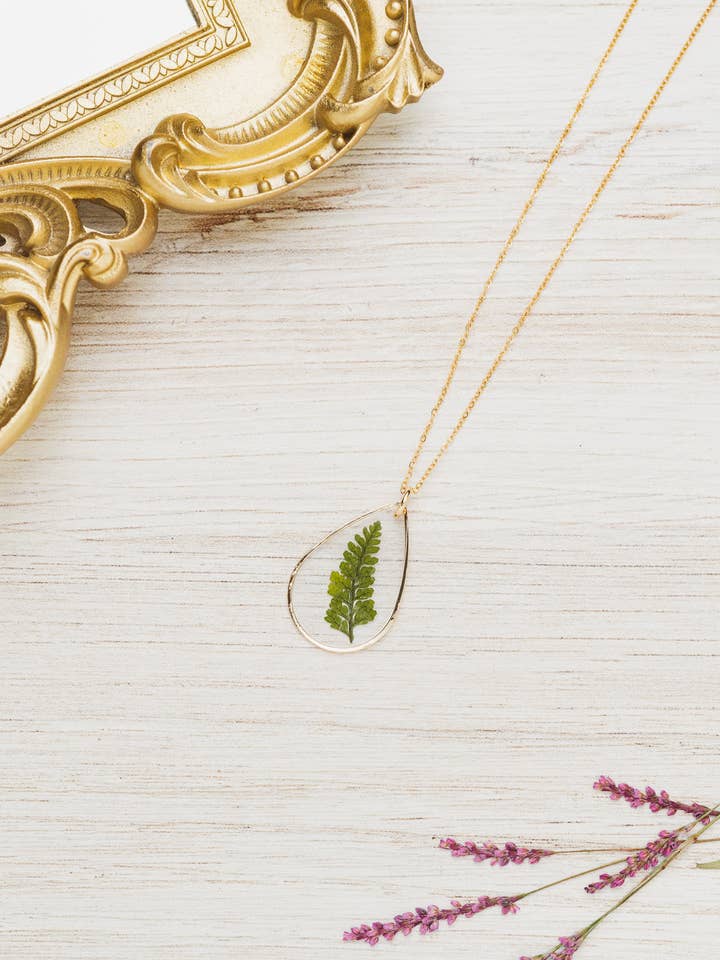 Pressed Fern Necklace for wholesale by Indigo & Lily Co.
