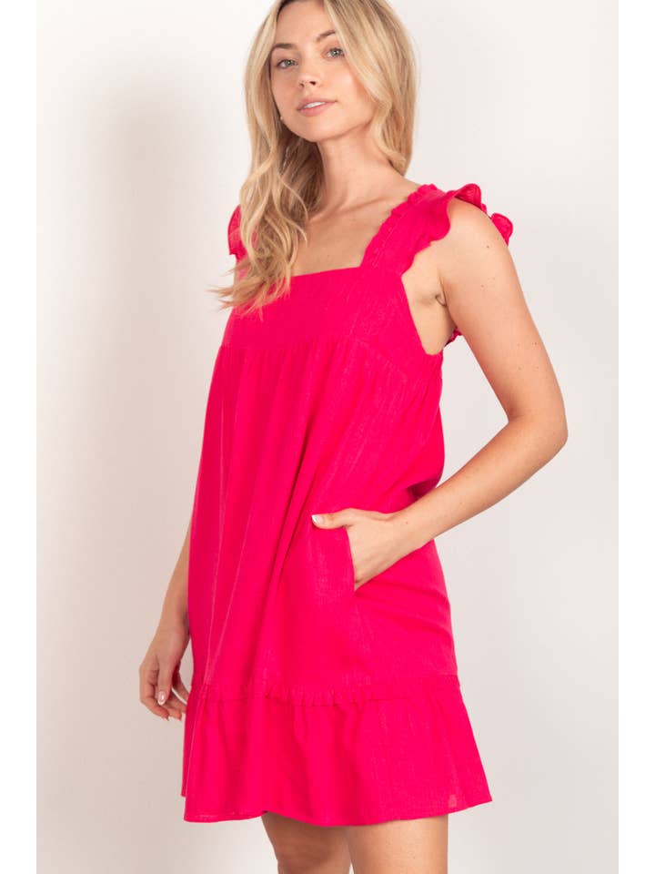 VERY J - Wholesale Dress - Women's - ND31184X-PLUS SIZE Ruffled Solid Linen Backless Mini Dress12