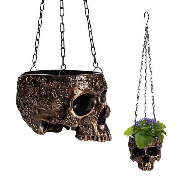 The Wine Savant / Khen Glassware - Wholesale Hanging planter - Skeleton Halloween Hanging Skull Plant Planter Pot, Fall
