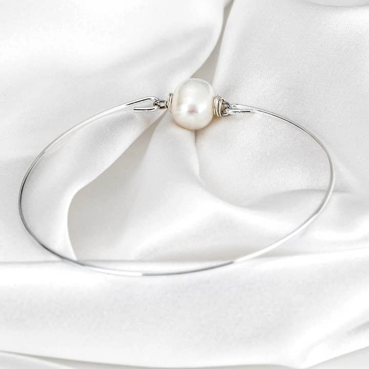 Freshwater pearl bangle - Silver-plated natural pearl wire for wholesale by MadamLili