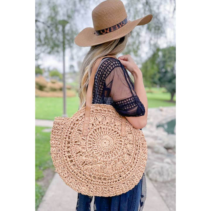 Tan Summer Straw Natural Beach Casual Lightweight Tote Bag for wholesale on Faire2