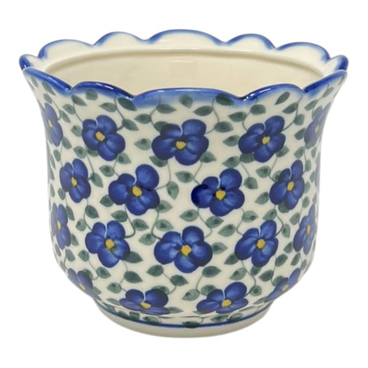 Flower Pot, Scalloped, WR (WR66B) in "Pansy Storm" by W.R. Ceramika | WR66B-EZ3 for wholesale by Polish Pottery Outlet