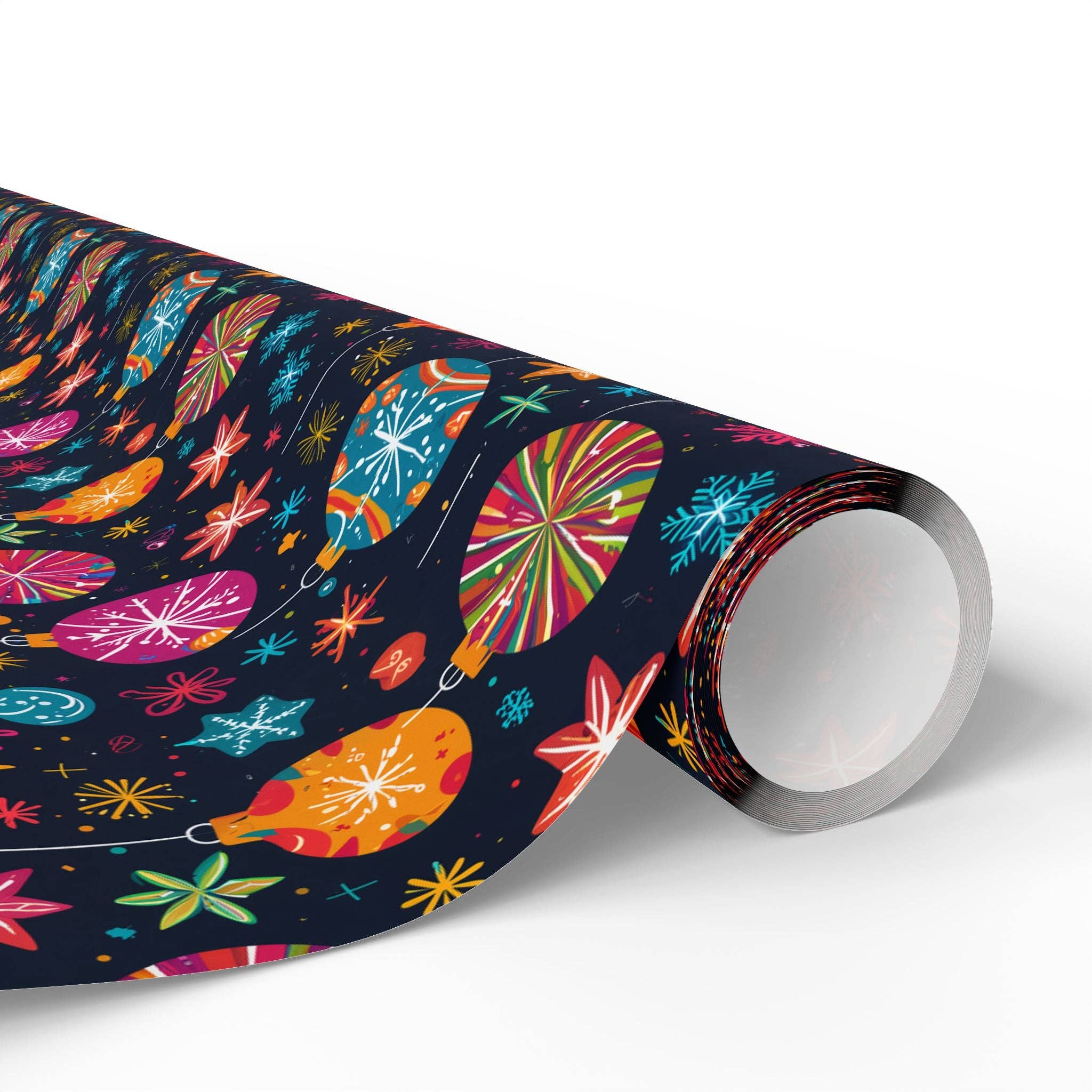 Lokipawz - Wholesale Flat Wrap - Bauble Blitz – Neon Ornament Holiday Wrapping Paper5