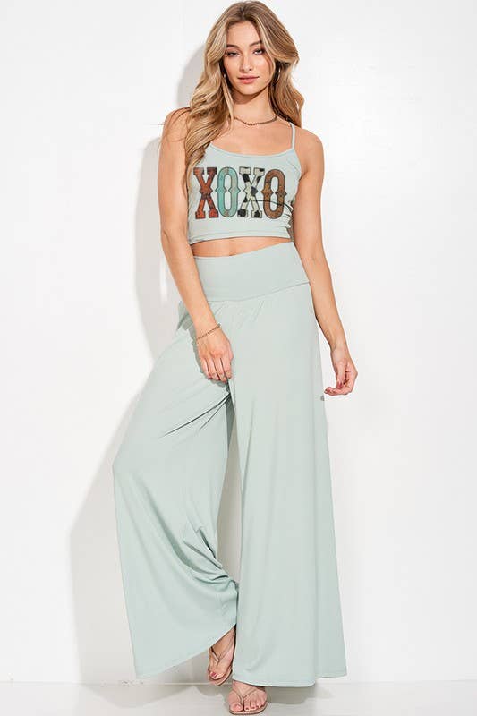 Peace Love Line - Wholesale Lounge Set - Women's - XOXO CROP TANK TOP AND WIDE LEG PANTS SET5