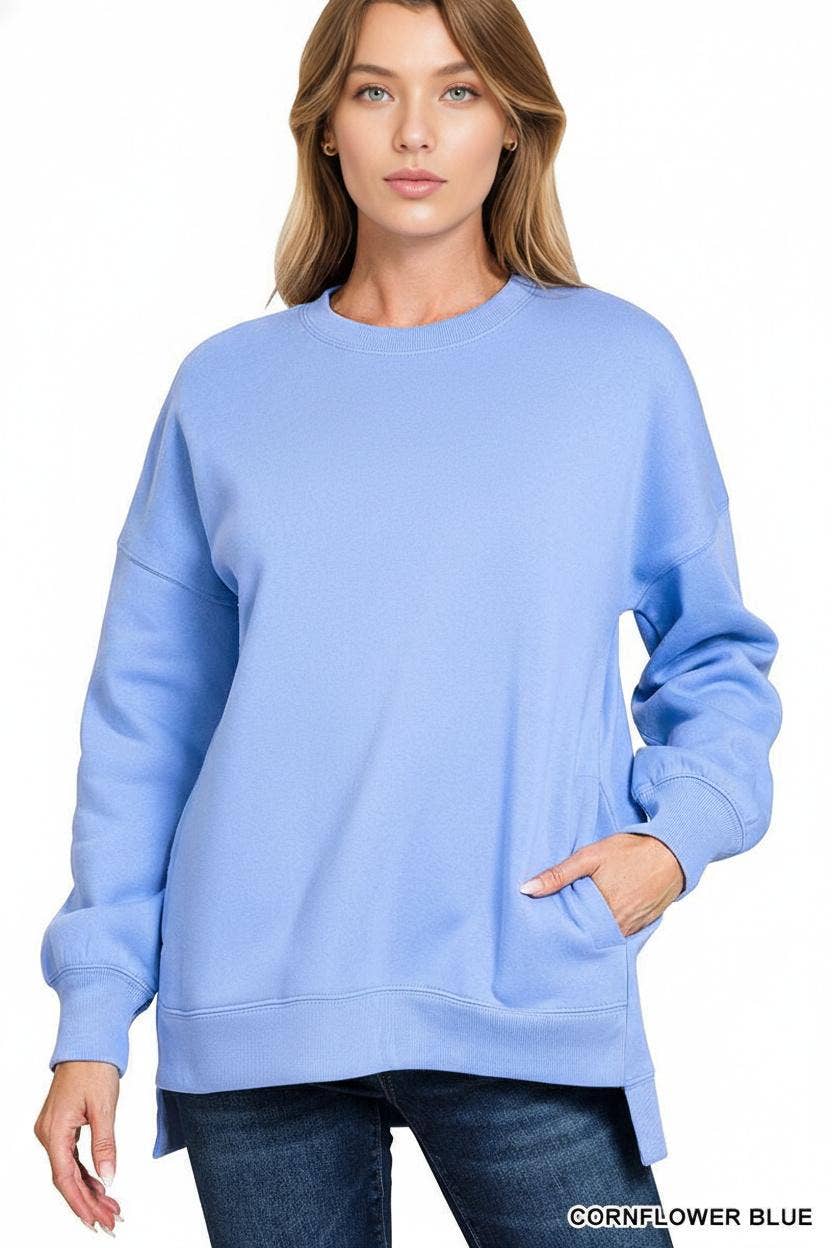 42POPS - Vente Sweat-shirt – femme - Pull à ourlet haut-bas en polaire avec poches15