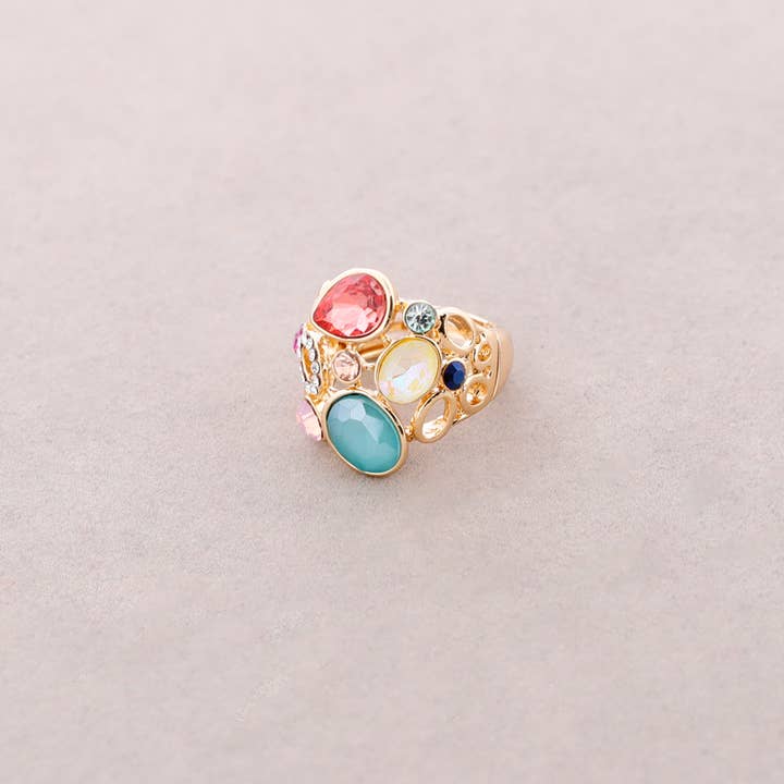 Sonata - Vente Bague avec plusieurs pierres - Bague élastique en métal avec cristaux6