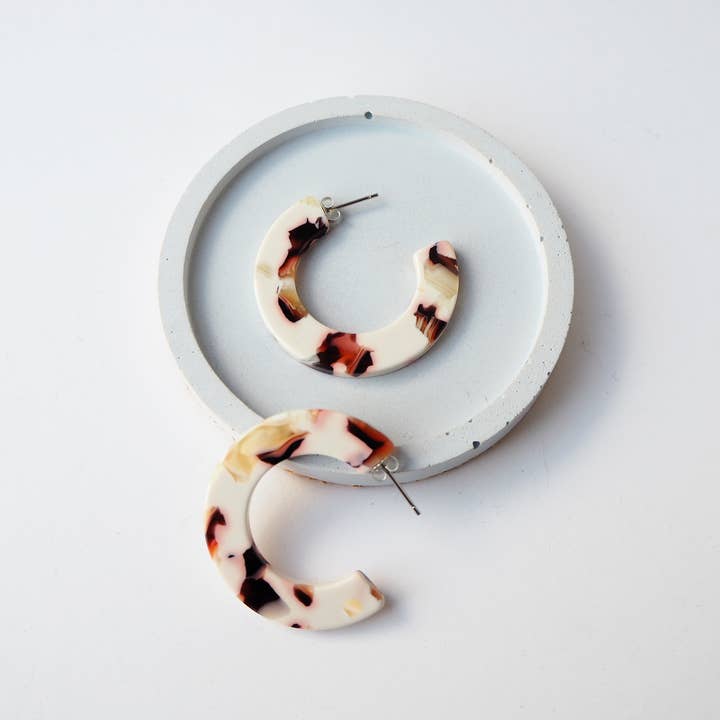 Custom Made - Wholesale Hoop Earrings - Cocoa Marble Midi Hoop Earrings3