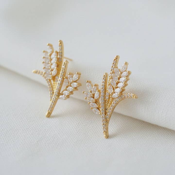 Ellemadera - Wholesale Stud/Post Earrings - Artful Vintage Wheat Design Gemstone Earrings1