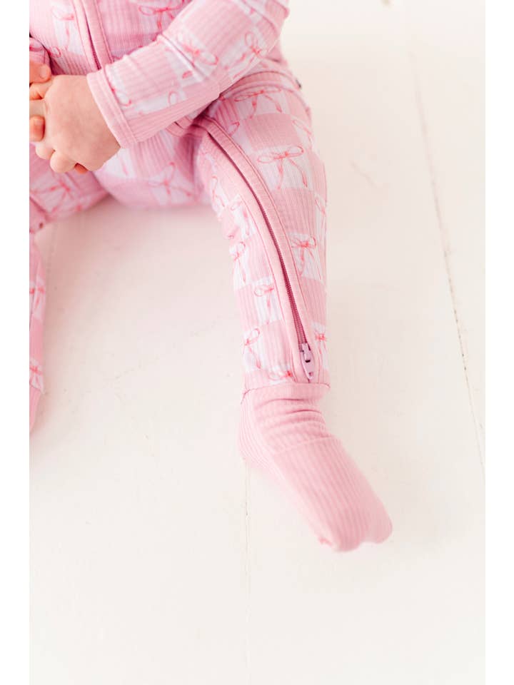 Little Pajama Co. - Wholesale Onesie - Kids - Pink Check with Bows Convertible Onesie1