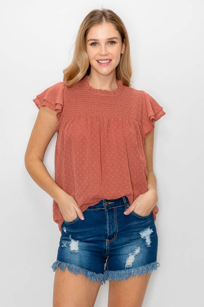 ePretty - Wholesale Blouse - Women's - G8-TP092 Swiss Dot Short Sleeve Smocked Blouse4