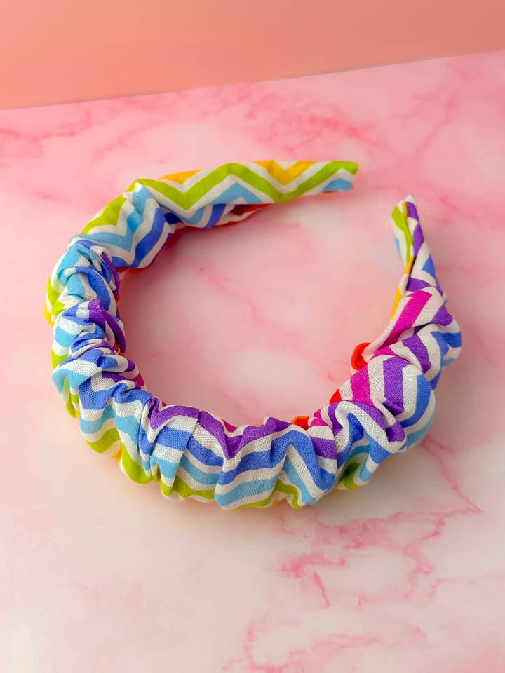 Zig Zag - Multicoloured zigzag print Scrunchie Headband for wholesale by ThatsSewLauraUk