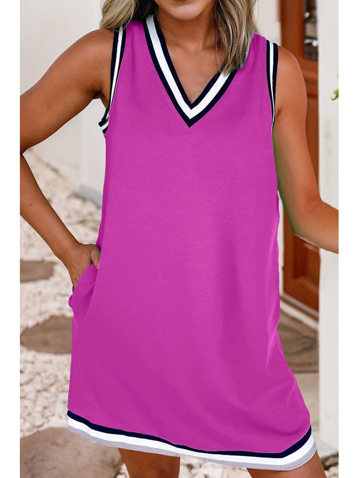 Little Daisy Closet - Wholesale Dress - Women's - LDC Color Contrast Trim V Neck Loose Fit Mini Dress