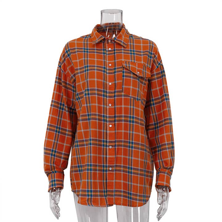 Orange plaid boyfriend Shirt Jacket overfit Shacket for wholesale on Faire14
