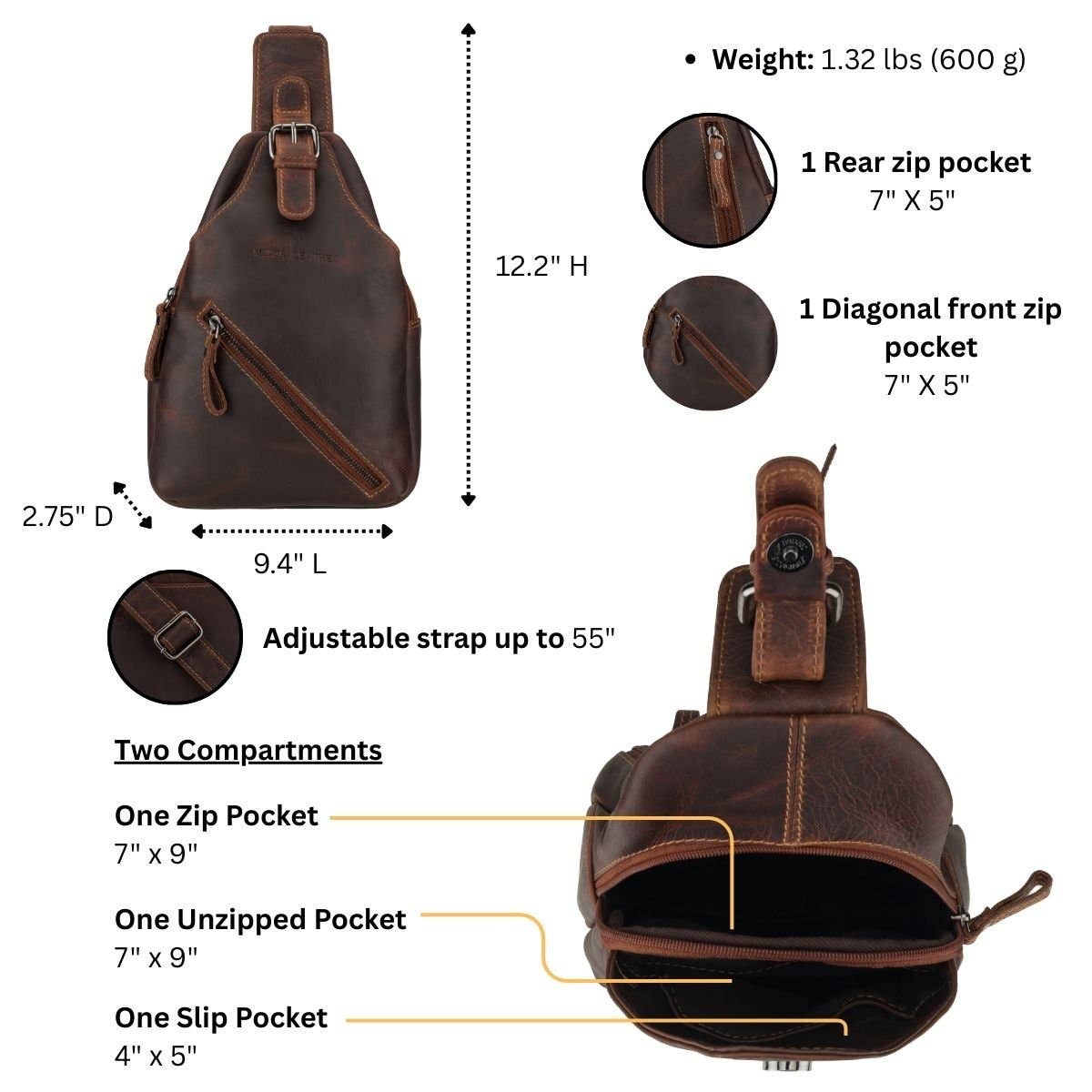 Minori Leather - Wholesale Crossbody Bag - Women's - Sydney Leather Crossbody Bag – Unisex – Chestnut2