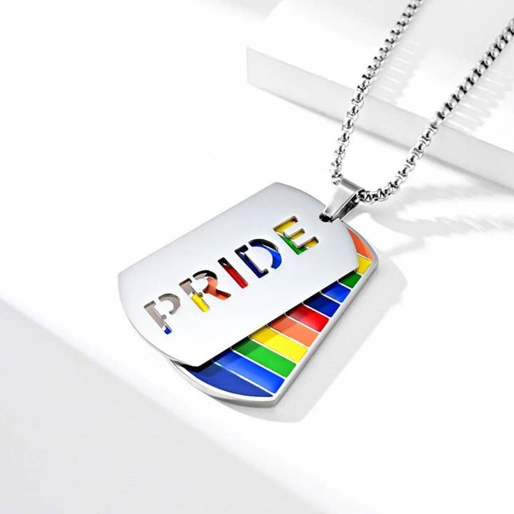Rainbow LGBTQ Pride Love Letter Necklace in Stainless Steel for wholesale by Perimade & Co. LLC