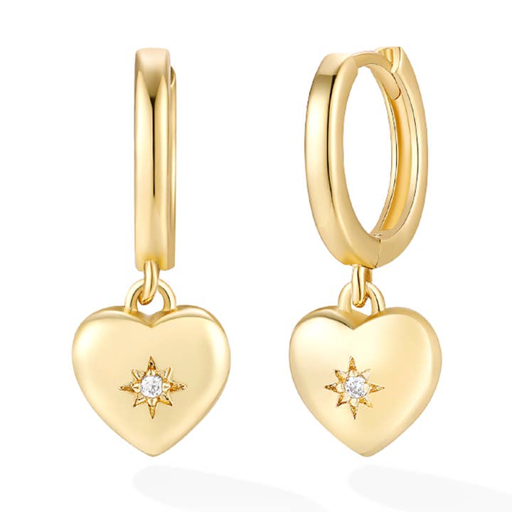 Solare Heart Signet Huggies - Yellow Gold for wholesale by Glacier Mist