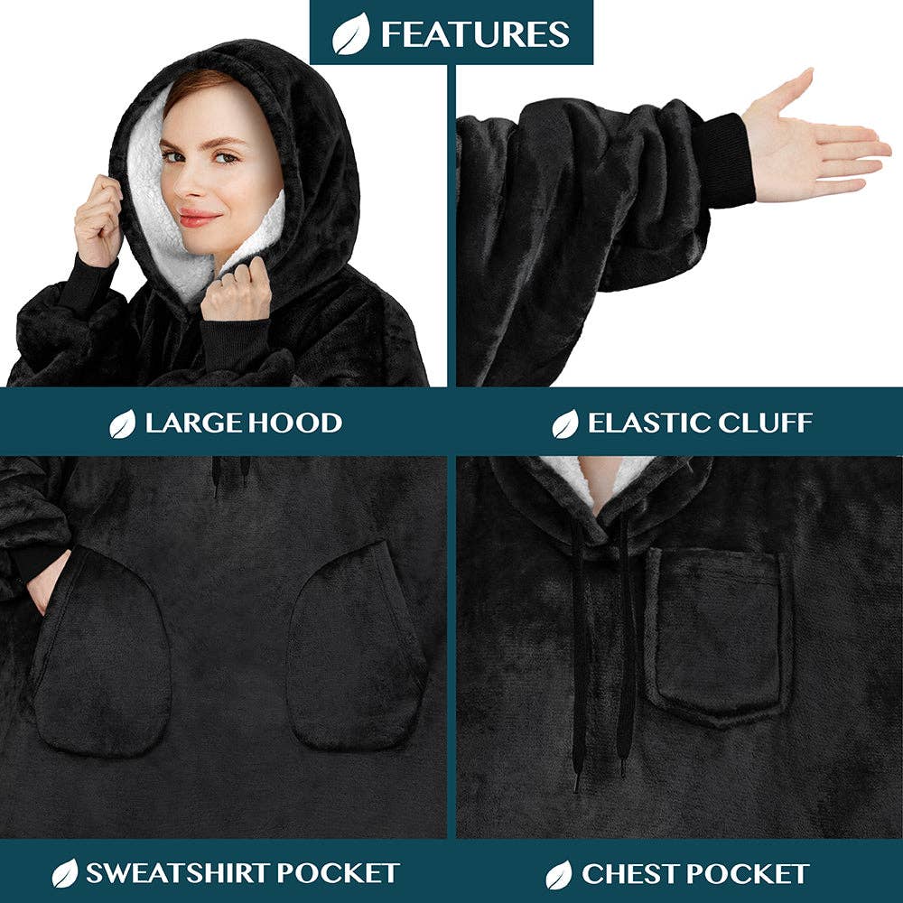 Pavilia - Wholesale Hoodie - Women's - Chest Pocket Sherpa Hoodie Blanket - Patch Pocket (Regular / Long)1