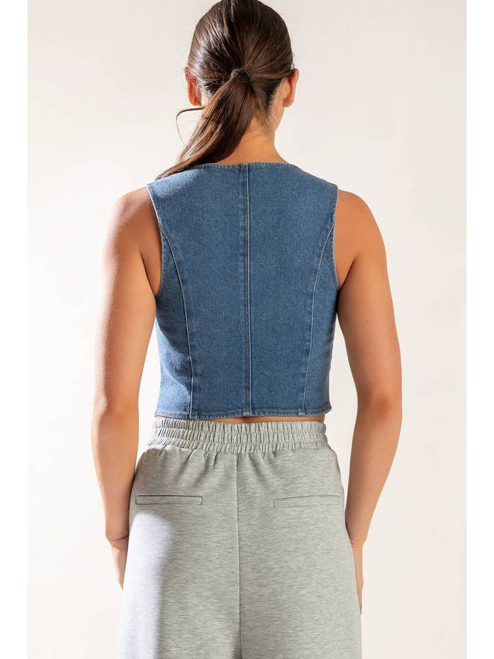 MEDIUM INDIGO A washed denim vest - FJ1198-M for wholesale on Faire