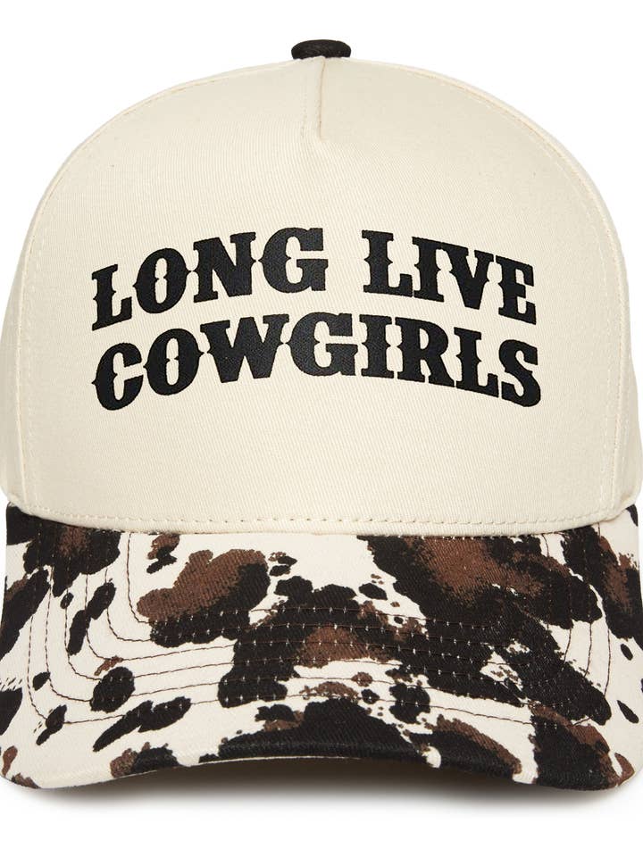 Two Tone Cap - Long Live Cowgirls - Cow Print/Beige for wholesale by Funky Junque