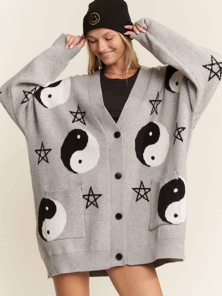 JADE BY JANE PLUS - Wholesale Cardigan - Women's - Yin Yang Star Knit Cardigan (Plus size)6
