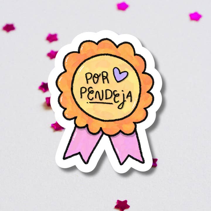 Por Pendeja Medal Vinyl Sticker for wholesale by Get Stoked