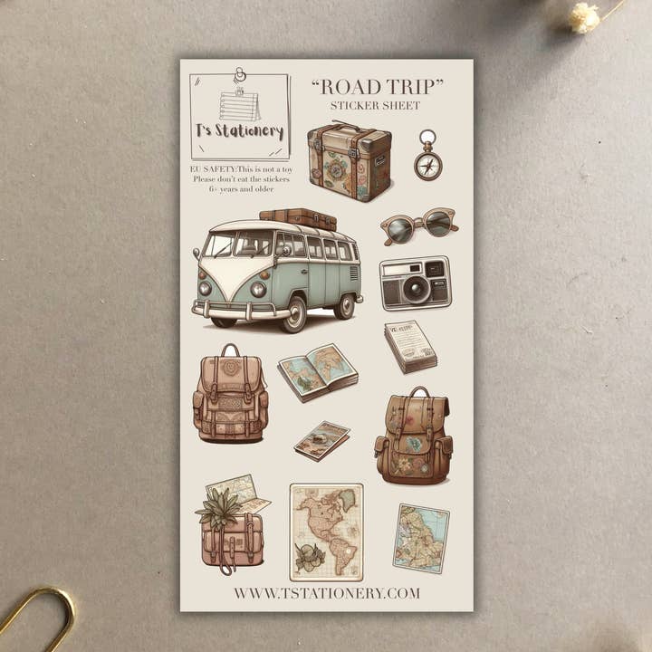 "Road Trip"-klistermärkesark för wholesale av T's Stationery