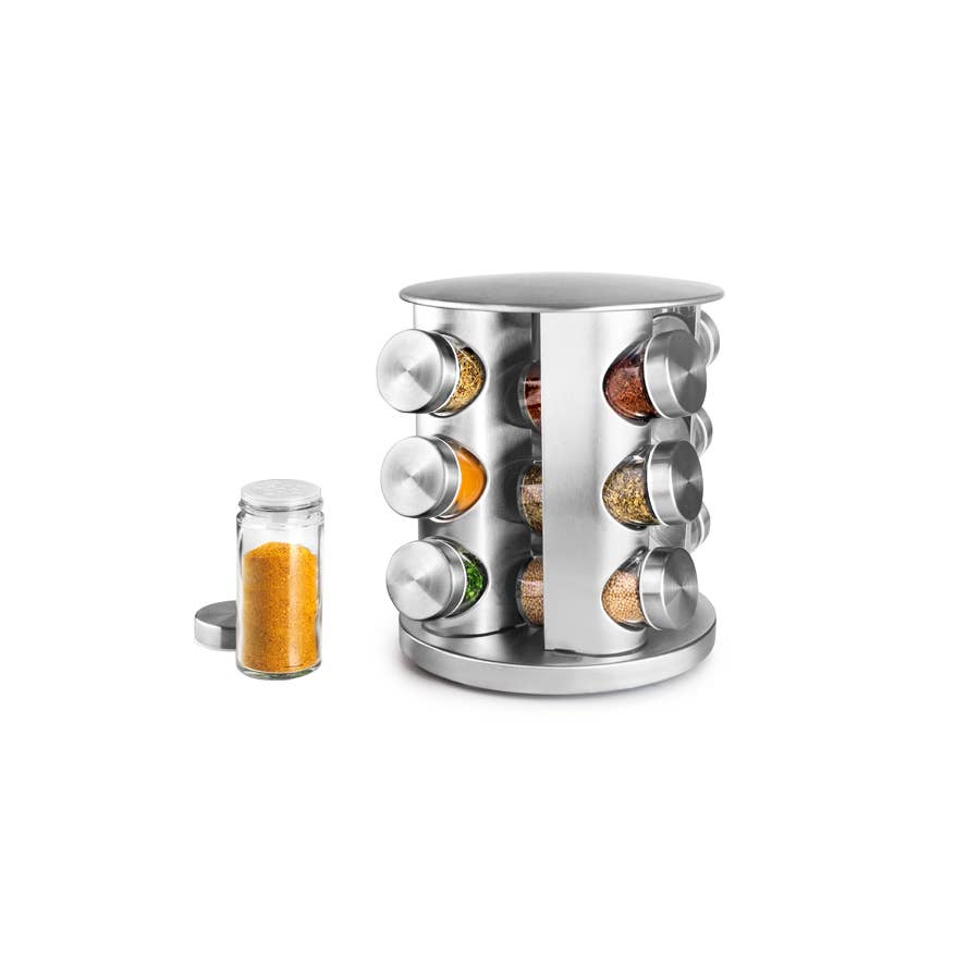Ibili – Organizador/armazenamento de cozinha por atacado – IBILI - Conjunto 12 Especiarias + Suporte Giratório Elegance1