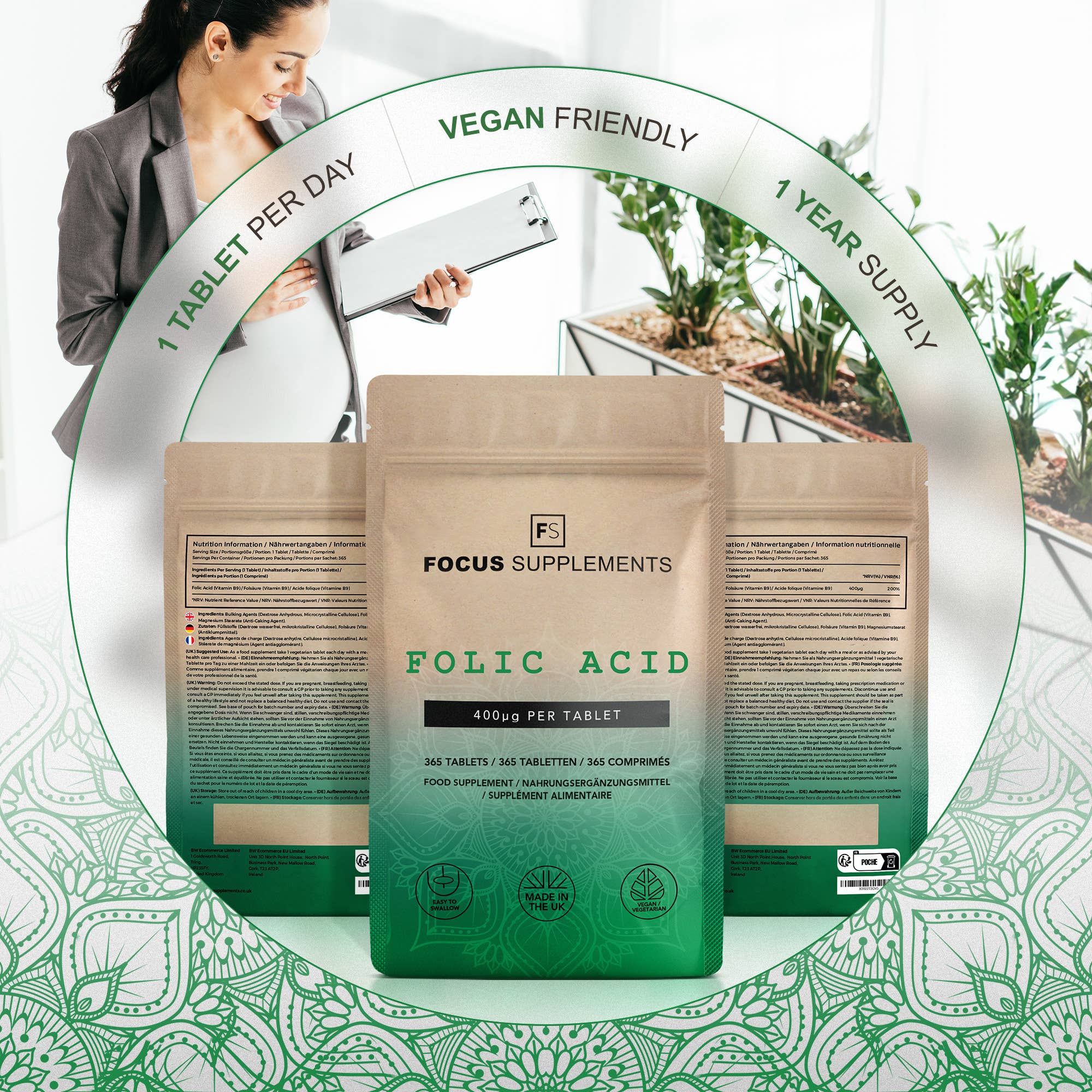 Focus Supplements - Vente Supplément oral/vitamine - Acide folique (400 µg) 365 comprimés5