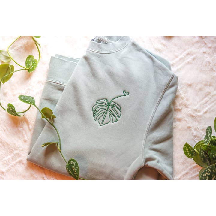 Monstera Leaf Luxe Embroidered Sweatshirt for wholesale by Marlene and Rae LLC