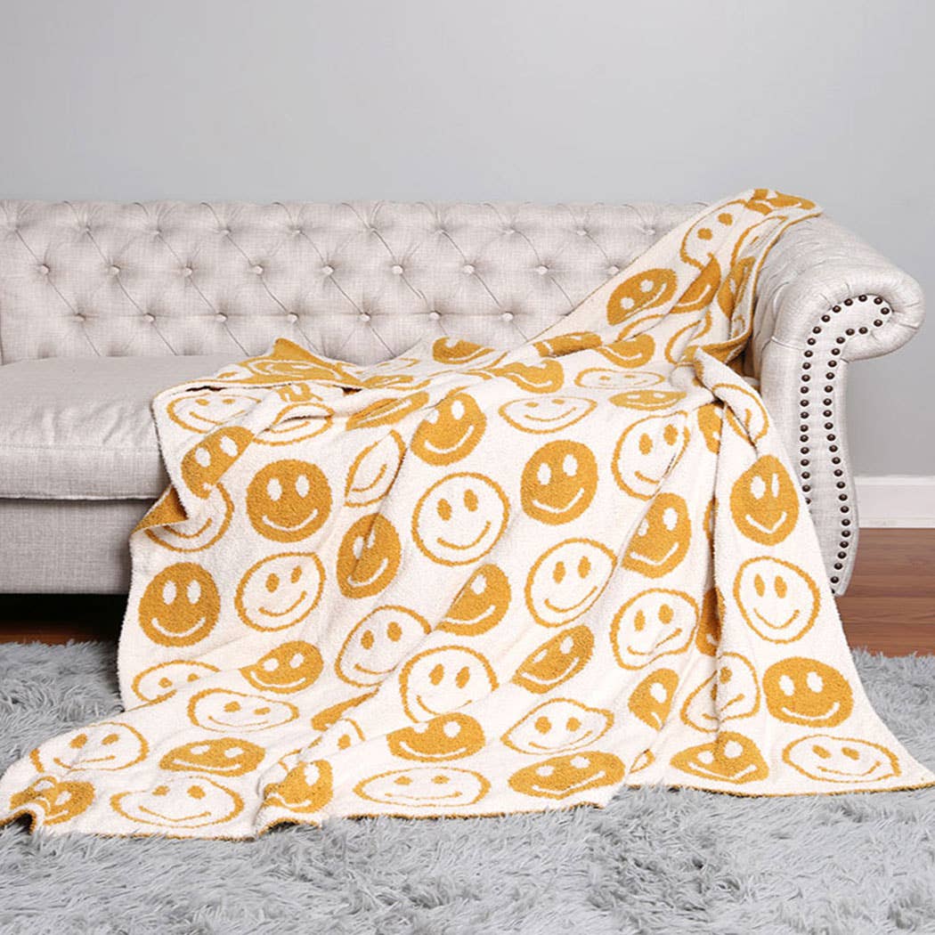 Fashion City - Wholesale Throw Blanket - Happy Face Patterned Throw Blanket3