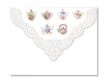 Carol Wilson Fine Arts Inc./For Arts Sake - Wholesale Stationery/Notecard Set - Quilted Tea Cup Embossed, Die-cut Boxed Note Cards ncp23332