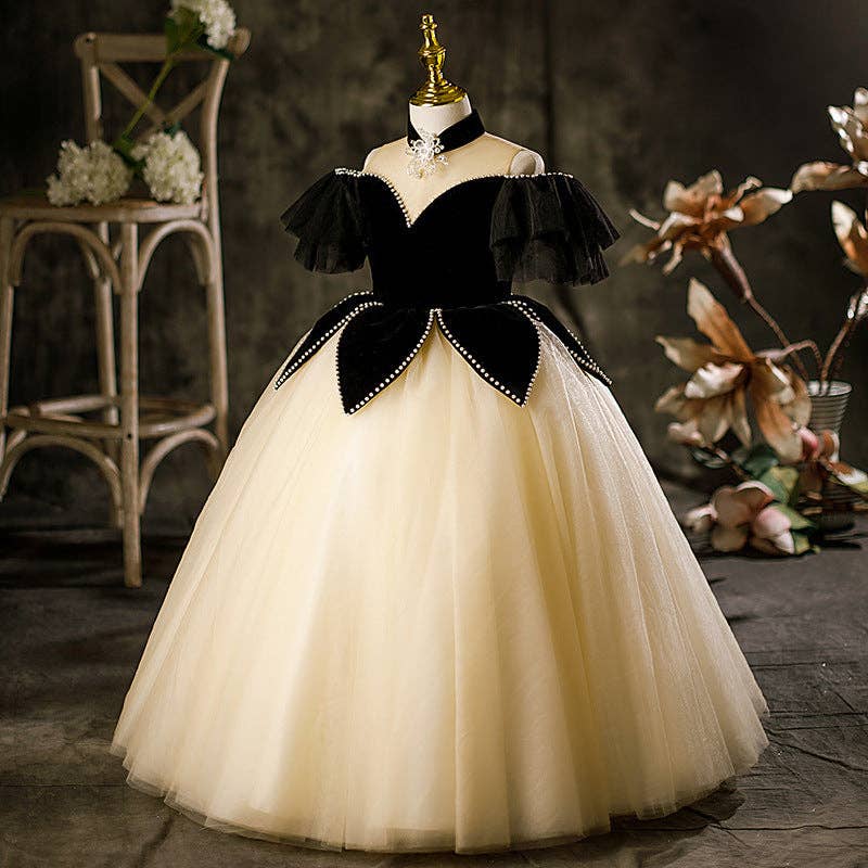 Princess Black Hostess Dress For Girls: Luxurious One-Shoulder Piano Performance Attire for wholesale on Faire4