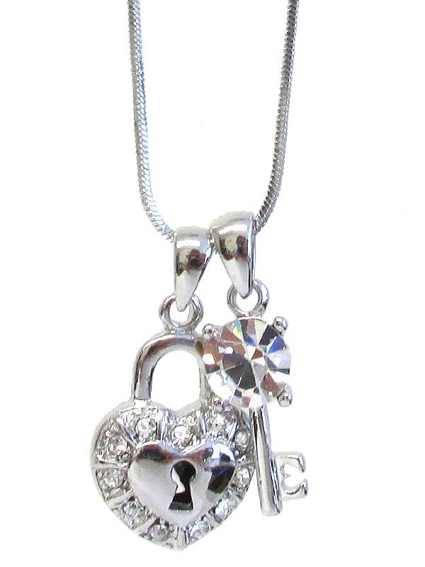 ( #MIX01 ) CRYSTAL HEART LOCK KEY PENDANT NECKLACE for wholesale by Jewelry Max