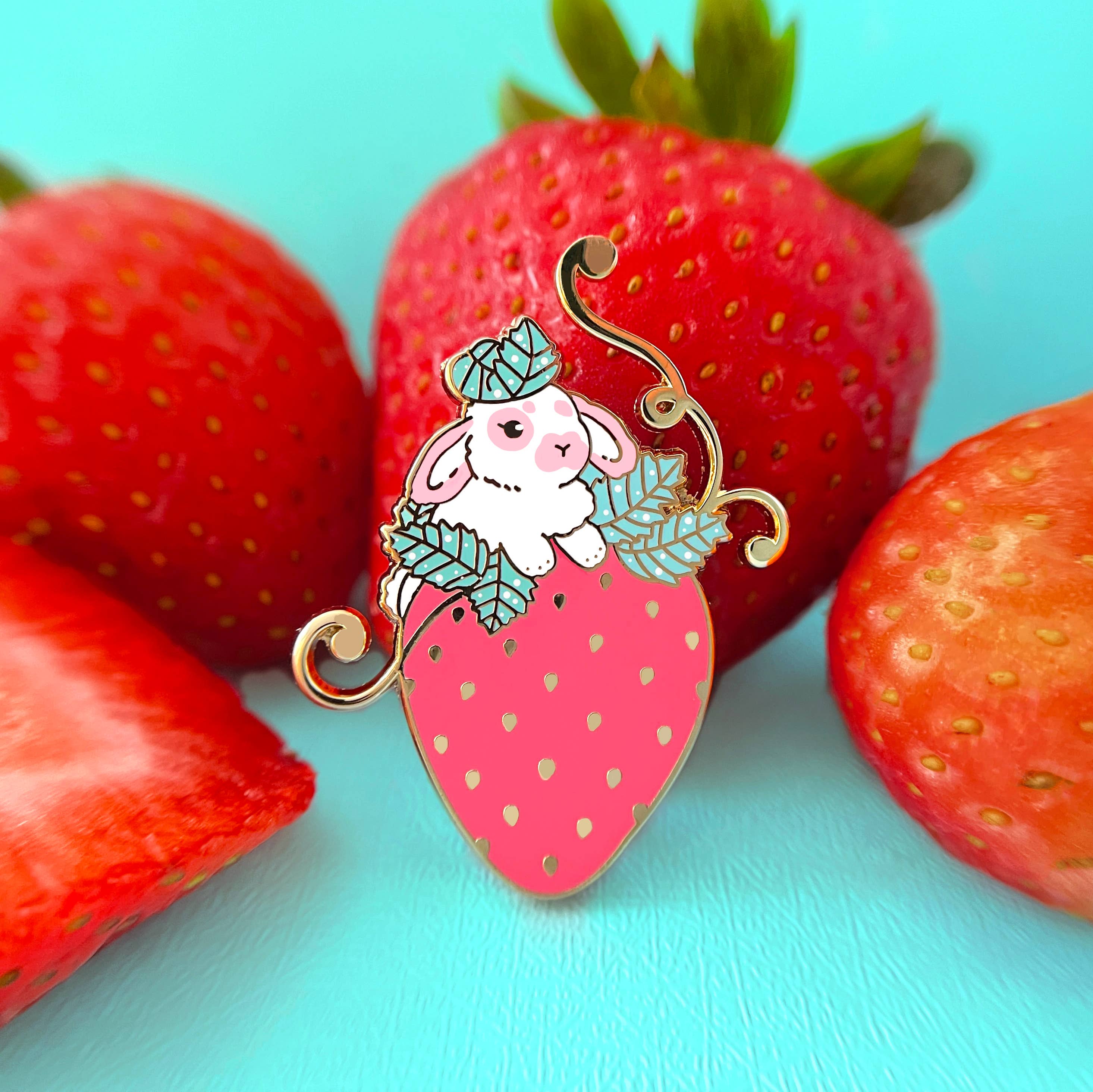 The Crowned Rabbit - Wholesale Lapel Pin/Button - Strawberry Rabbit Enamel Pin