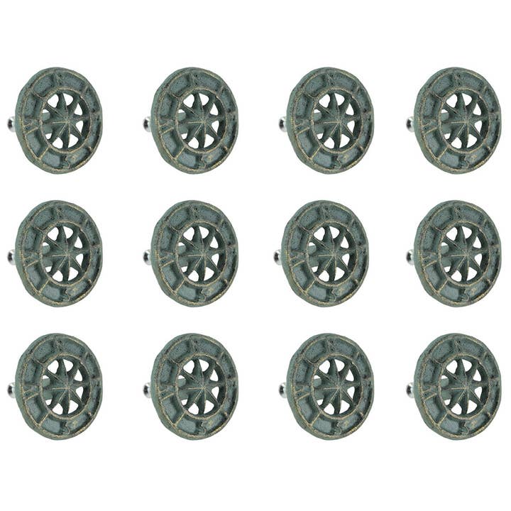 Zeckos – wholesale Knopp/Handtag – Uppsättning av 12 Verdigris grön gjutjärn kompass Rose låda Pull