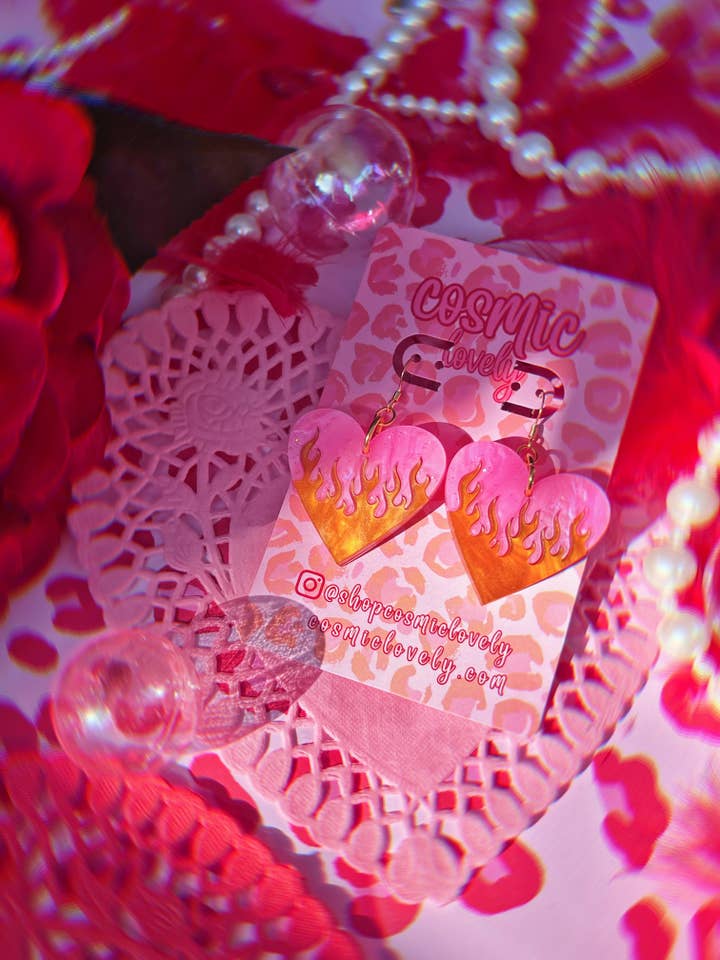 Flaming Heart Earrings for wholesale by Cosmic lovely