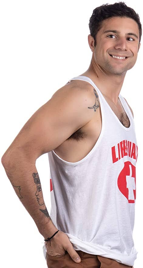 LIFEGUARD White Adult Unisex Fitted Tank Top T-shirt for wholesale on Faire1