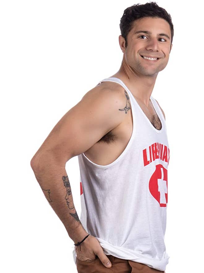 LIFEGUARD White Adult Unisex Fitted Tank Top T-shirt for wholesale on Faire1